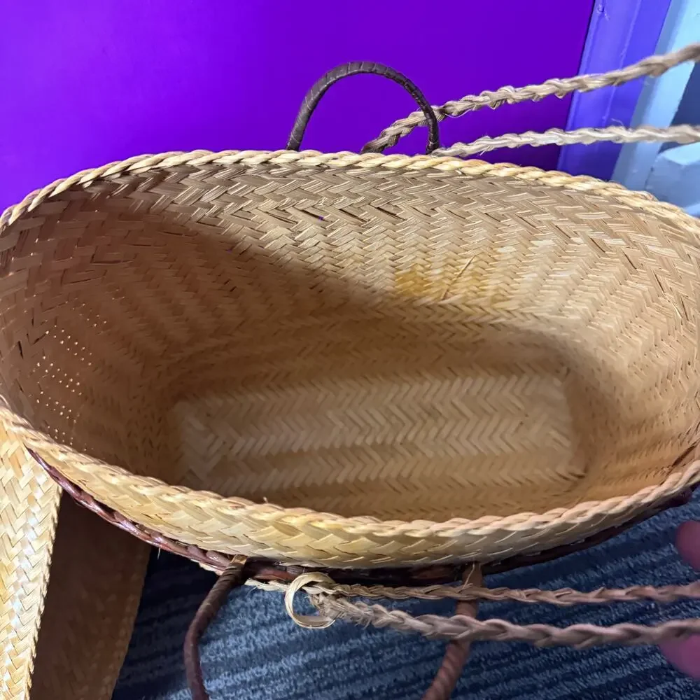 Vintage Filipino Pasiking Backpack Handwoven Bamboo Rattan Foraging Basket